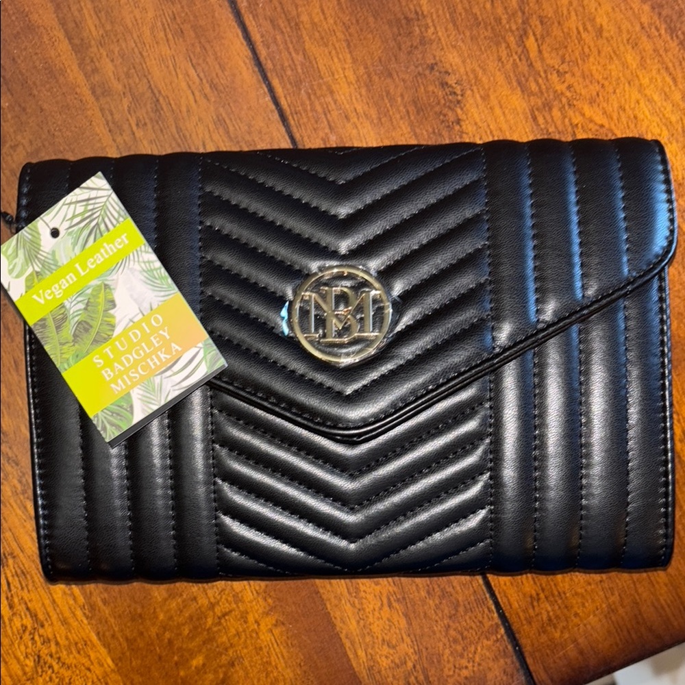 Badgley Mischka Black Quilted Leather Crossbody